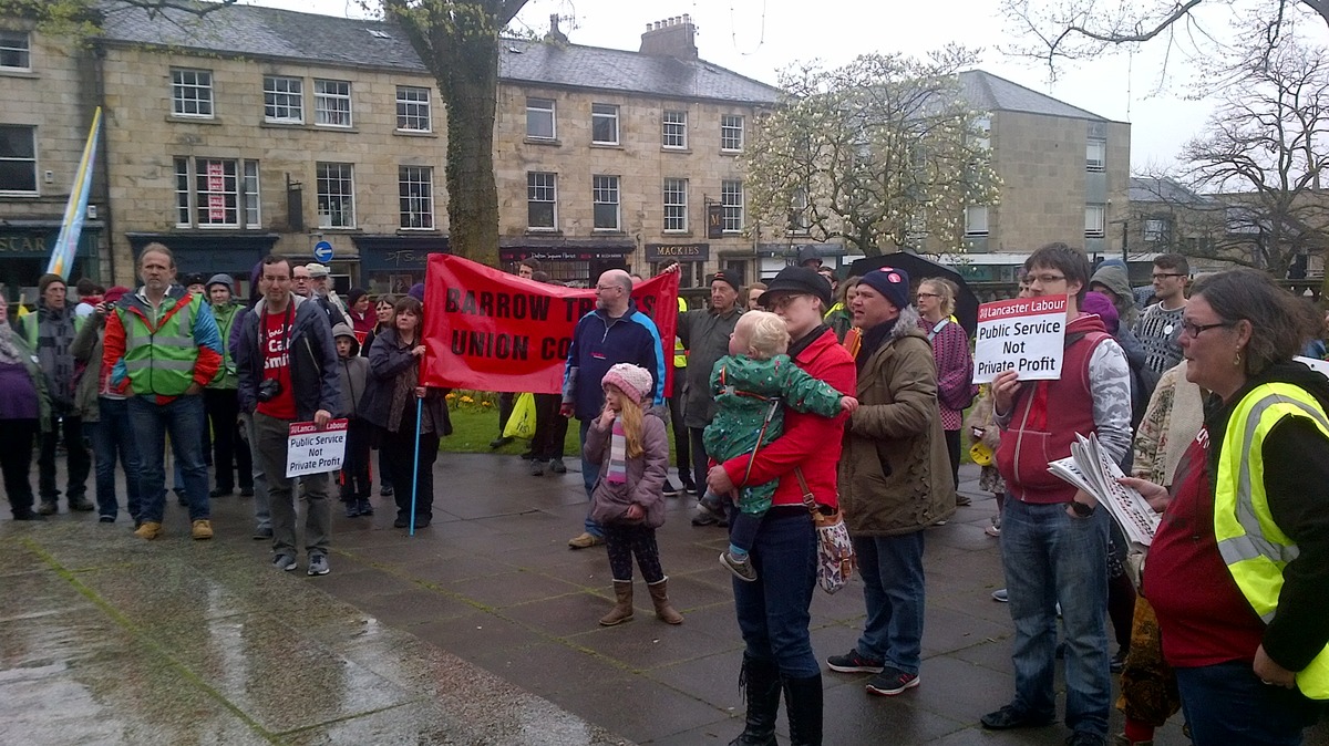 Rally at end of Lancaster May Day march 2015